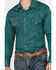 Rock & Roll Denim Men's Paisley Print Long Sleeve Pearl Snap Stretch Western Shirt, Teal, hi-res