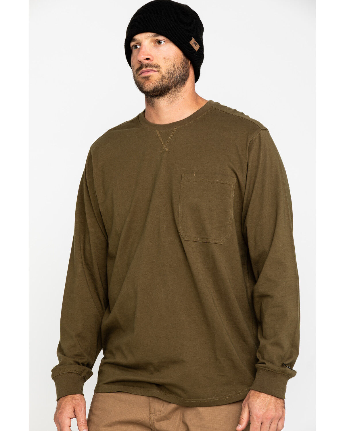 Image #1 - Hawx Men's Olive Pocket Long Sleeve Work T-Shirt, Olive, hi-res