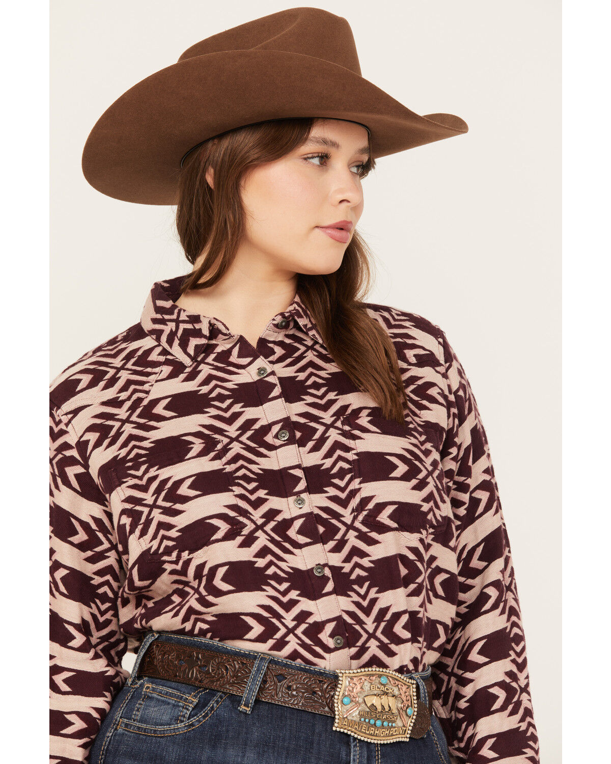 Image #2 - Ariat Women's Billie Jean Southwestern Jacquard Print Long Sleeve Button-Down Shirt - Plus, Purple, hi-res