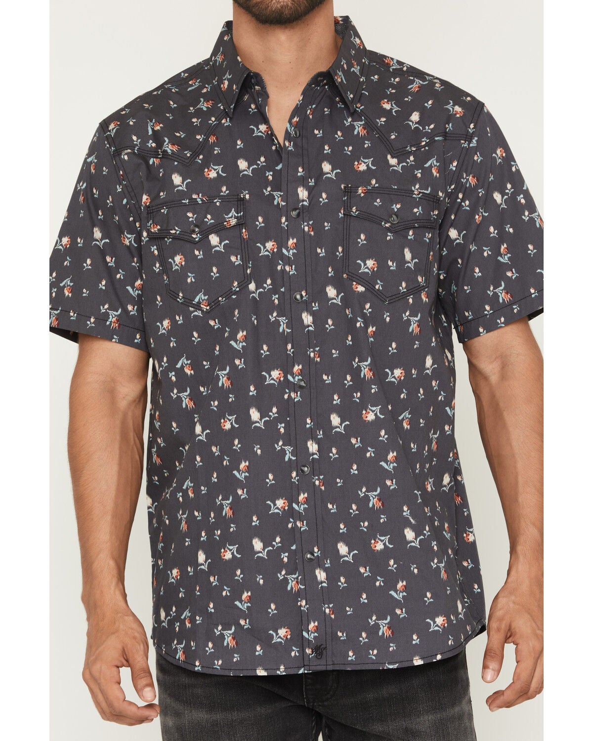 Image #3 - Moonshine Spirit&reg; Men's Mardi Gras Floral Print Short Sleeve Snap Western Shirt, Black, hi-res
