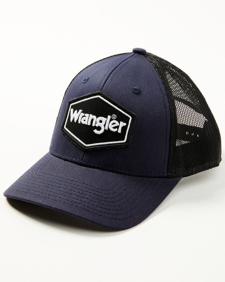 Wrangler Men's Standard Logo Patch Mesh-Back Ball Cap , Navy, hi-res