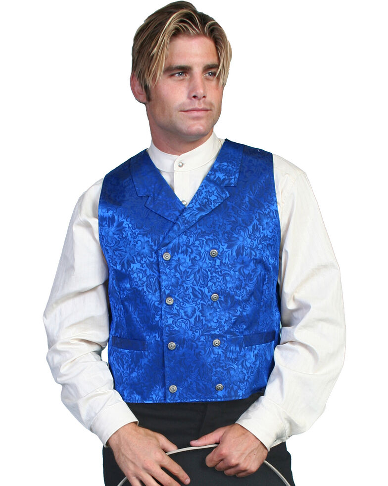 Wahmaker by Scully Floral Silk Double Breasted Vest, Royal, hi-res