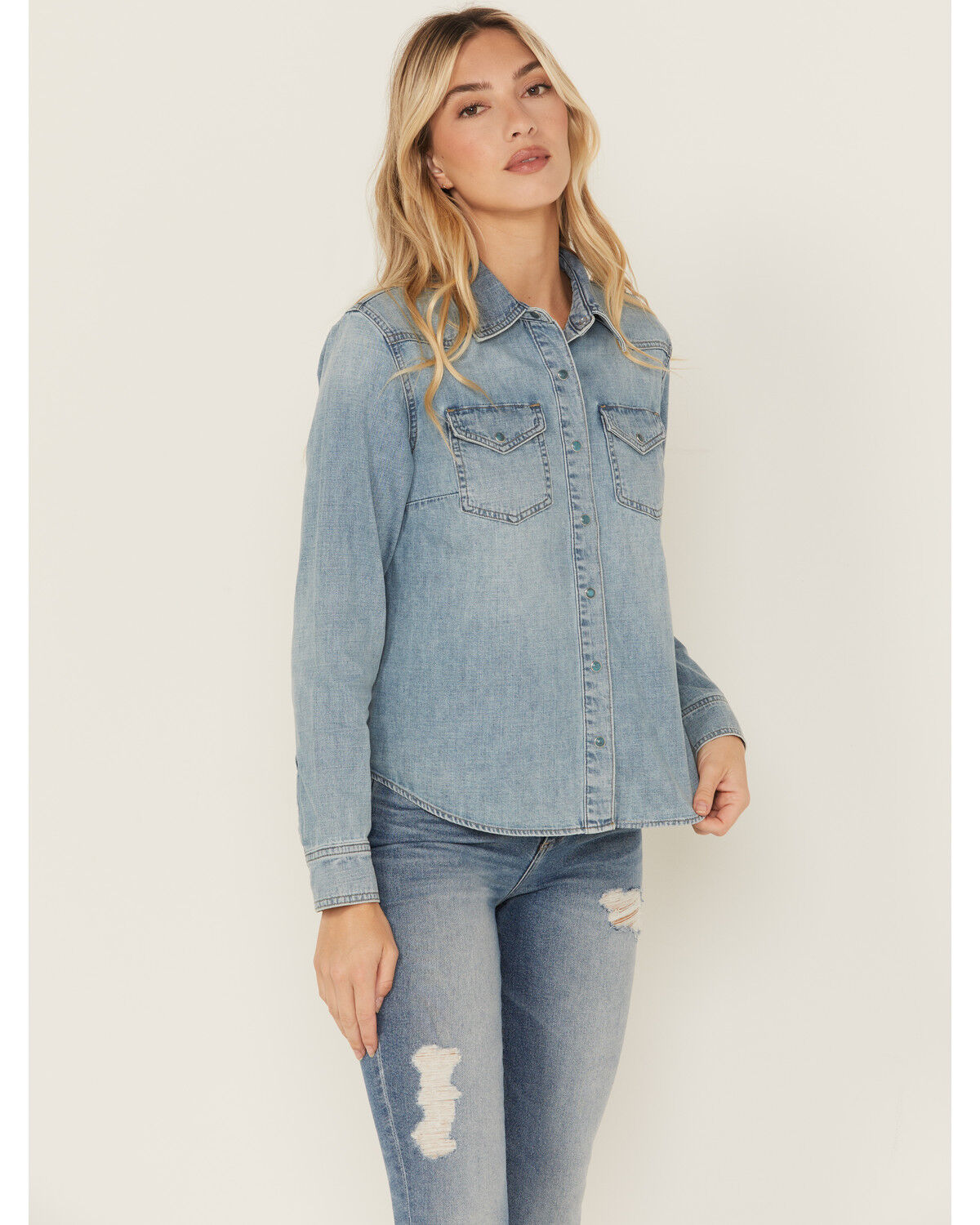 Image #1 - Idyllwind Women's Medium Wash Long Sleeve Snap Denim Shirt, Light Wash, hi-res