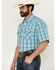 Image #2 - Wrangler 20X Men's Plaid Print Short Sleeve Snap Stretch Western Shirt, Blue, hi-res