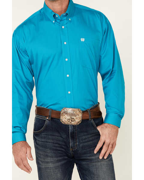 Cinch Long Sleeve Button Down Solid Teal Shirt - Big & Tall, Teal, hi-res