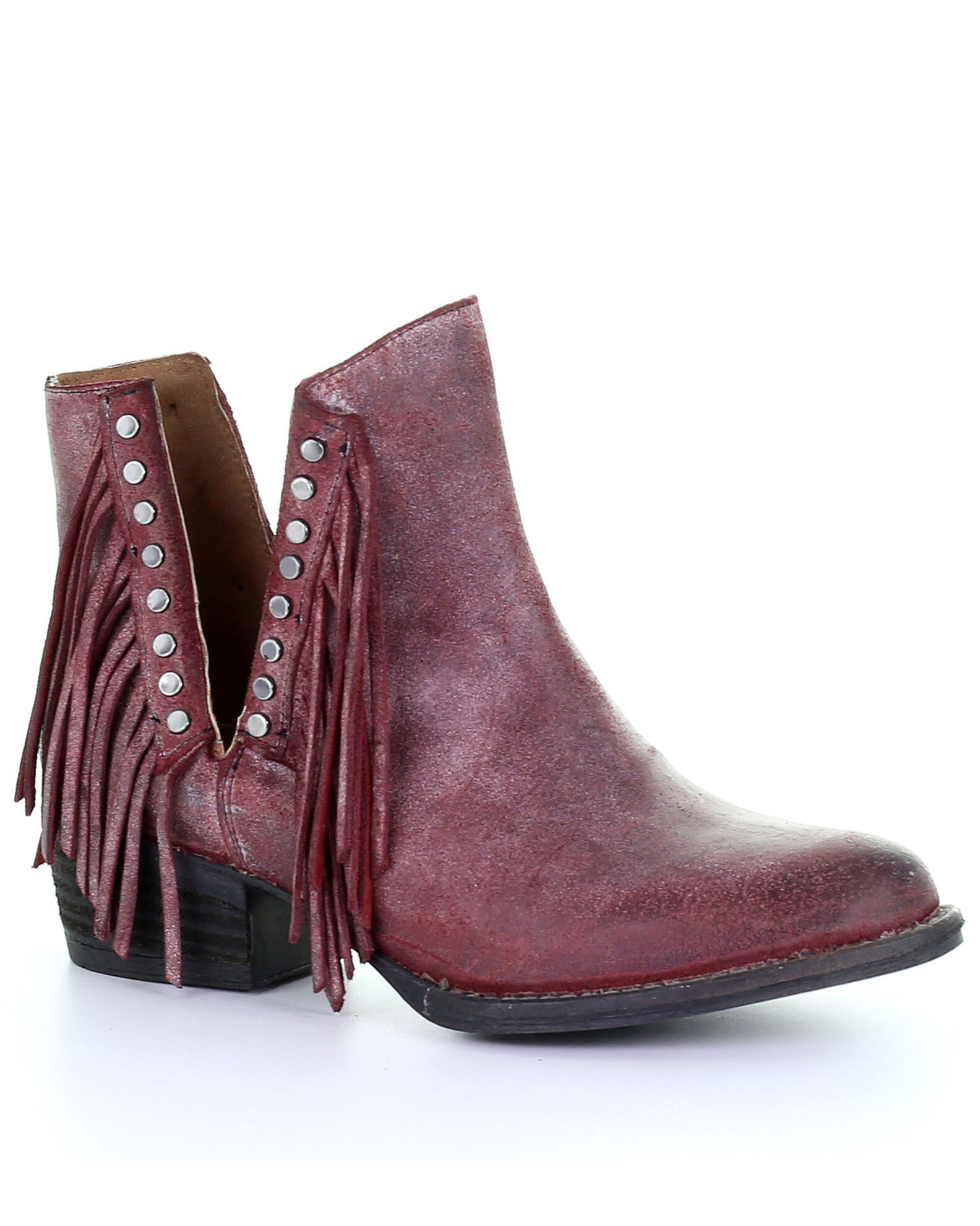Circle G Women s Wine Studded Fringe Booties Round Toe Sheplers