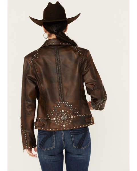 Image #4 - Cripple Creek Women's Concho Back Leather Jacket , Brown, hi-res