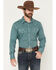 Image #1 - Rock & Roll Denim Men's Floral Print Long Sleeve Snap Stretch Western Shirt, Turquoise, hi-res