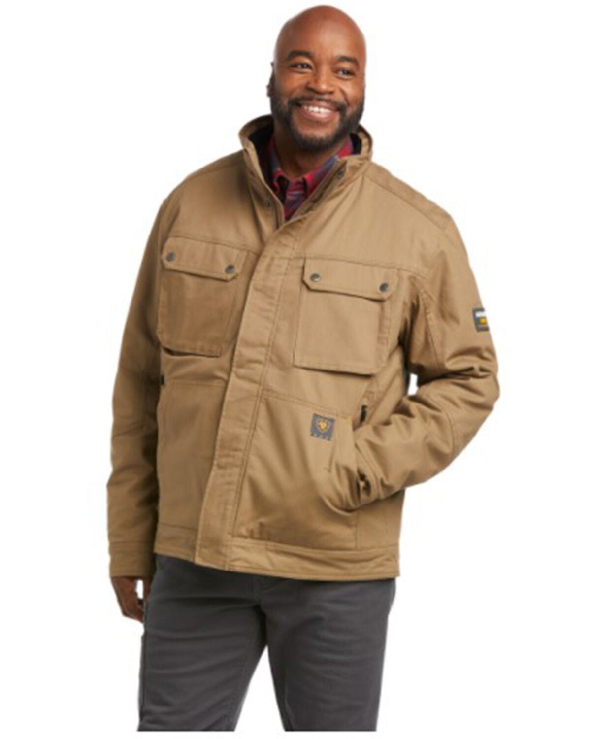 Ariat Men's Field Khaki Rebar MaxMove 2.0 Cordura Snap-Front Insulated Work Jacket, Brown, hi-res