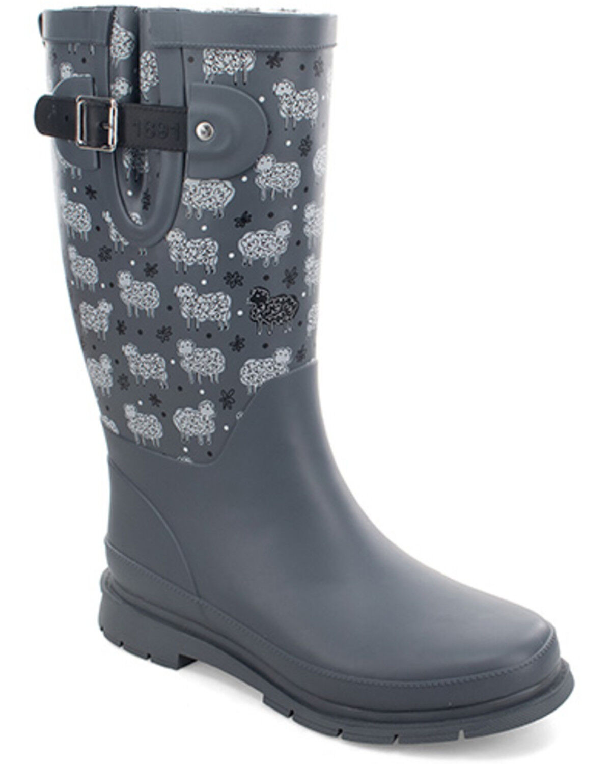 Image #1 - Western Chief Women's Black Sheep Faux Fur Tall Rain Boots, Grey, hi-res
