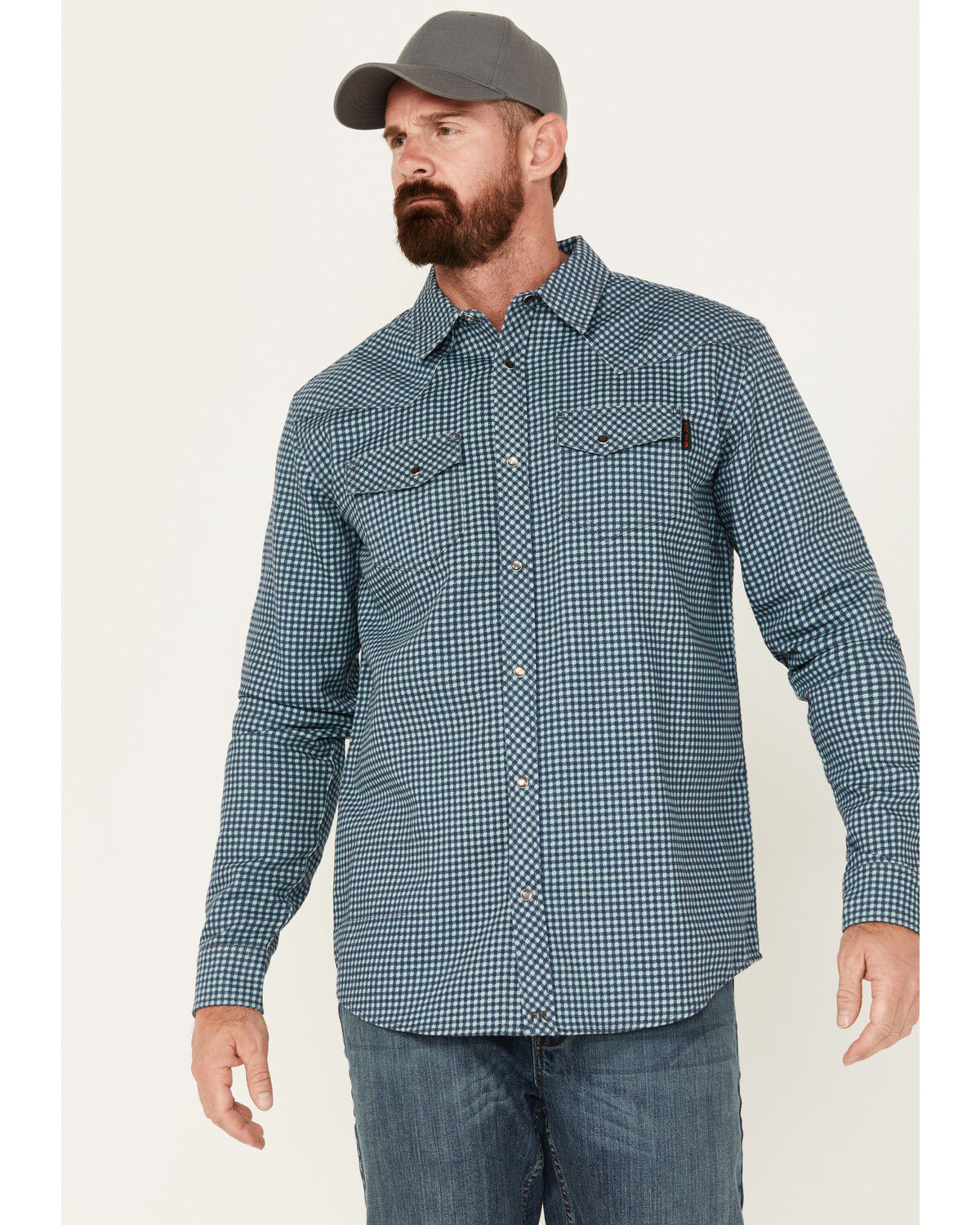 Image #1 - Cody James Men's FR Midweight Geo Print Long Sleeve Pearl Snap Western Shirt, Teal, hi-res