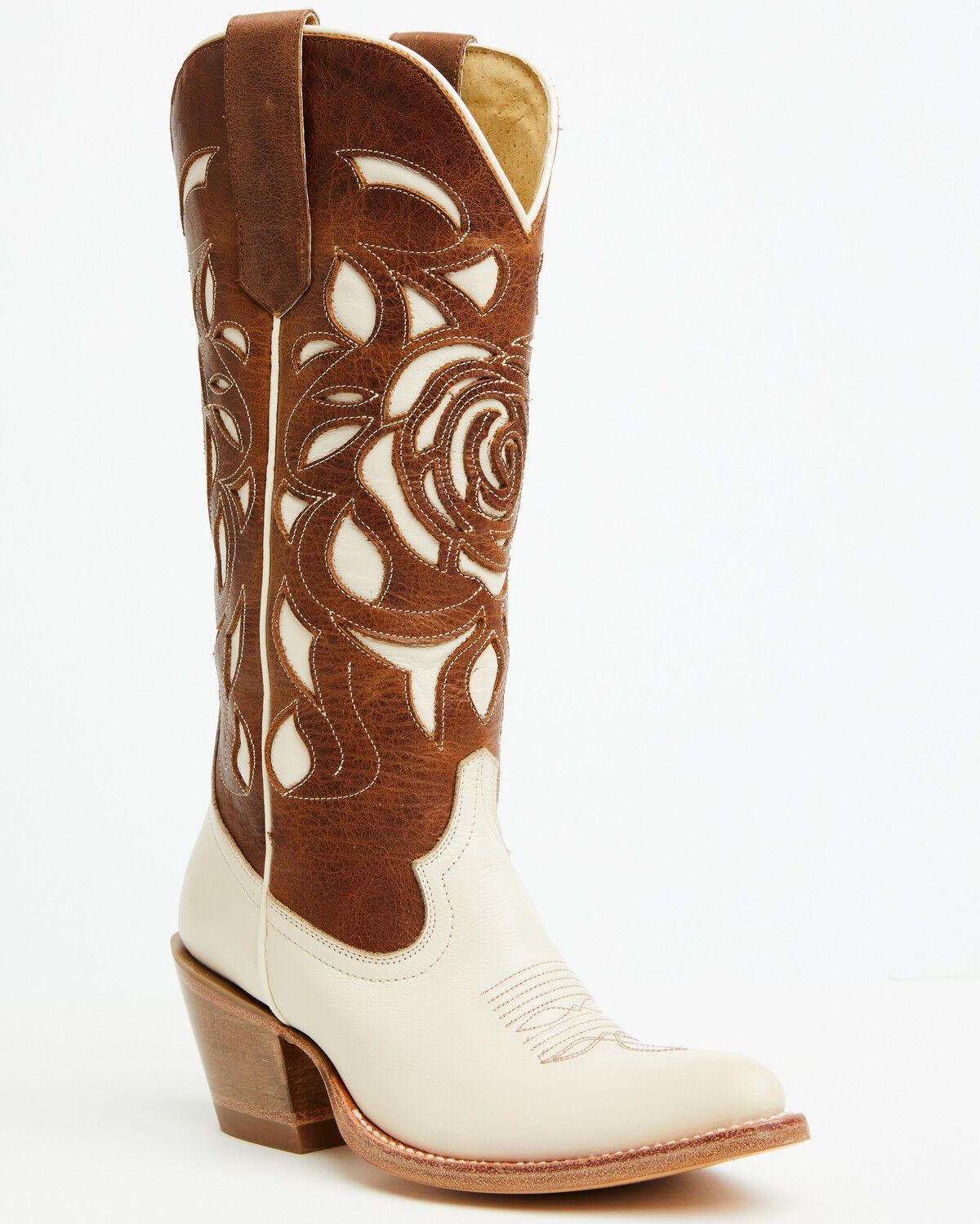 Shyanne Women's Rose Western Boots - Round Toe, Cream, hi-res