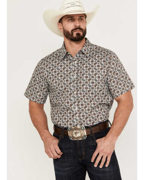 Image #1 - Gibson Men's Brightwood Paisley Print Short Sleeve Button-Down Western Shirt, Steel, hi-res