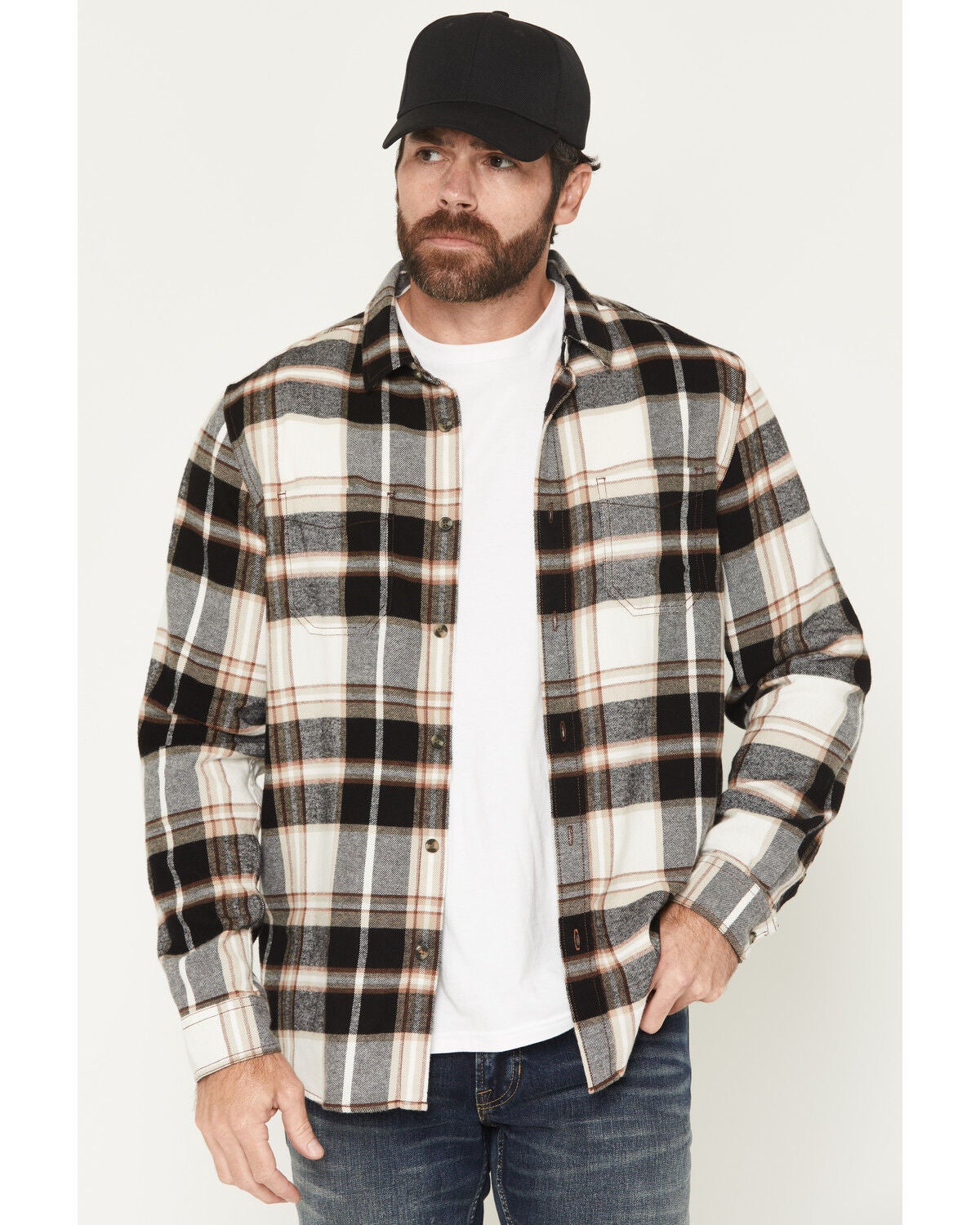 Brothers and Sons Men's Bunker Plaid Print Long Sleeve Button-Down Flannel Shirt, Cream, hi-res