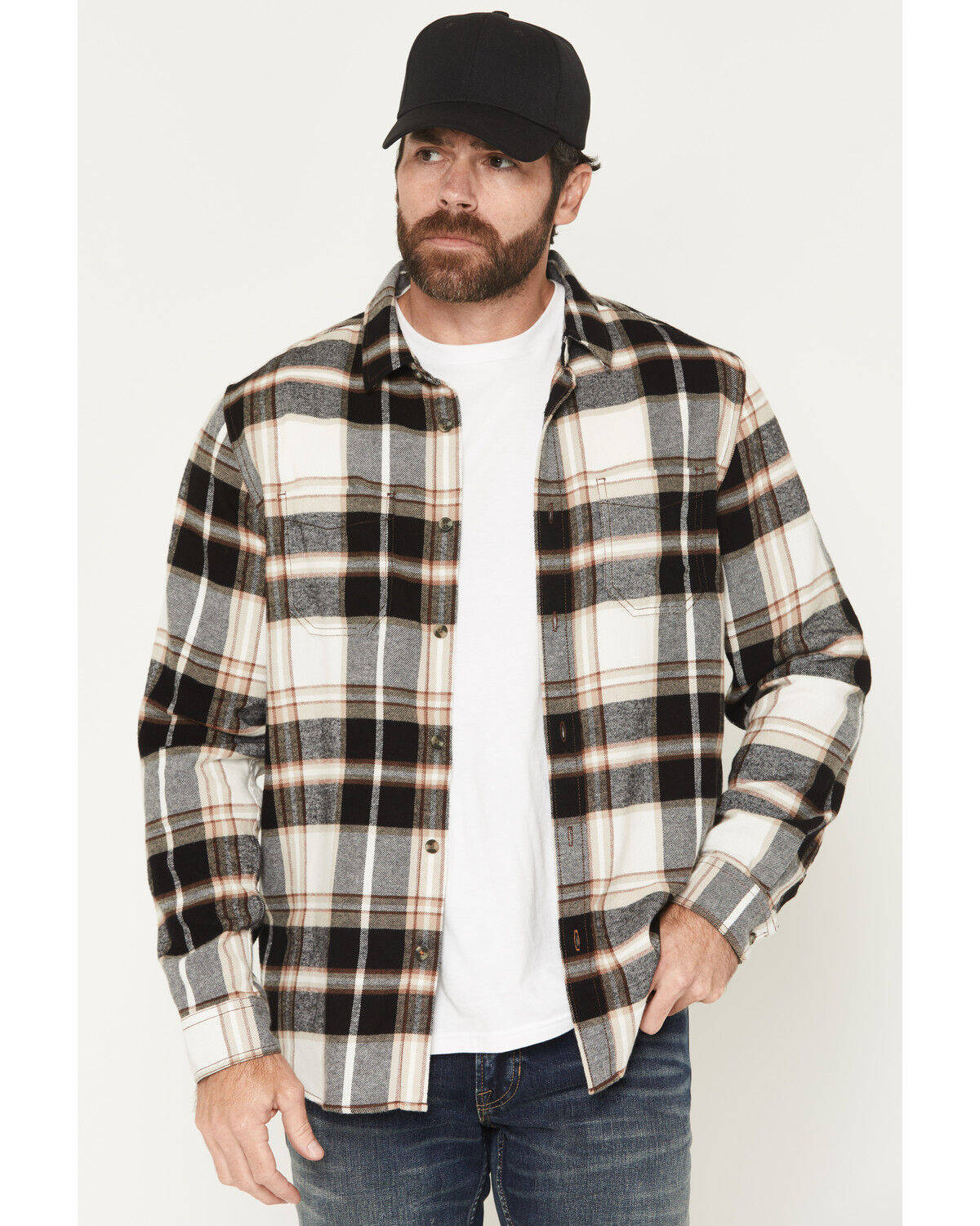 Image #1 - Brothers and Sons Men's Bunker Plaid Print Long Sleeve Button-Down Flannel Shirt, Cream, hi-res