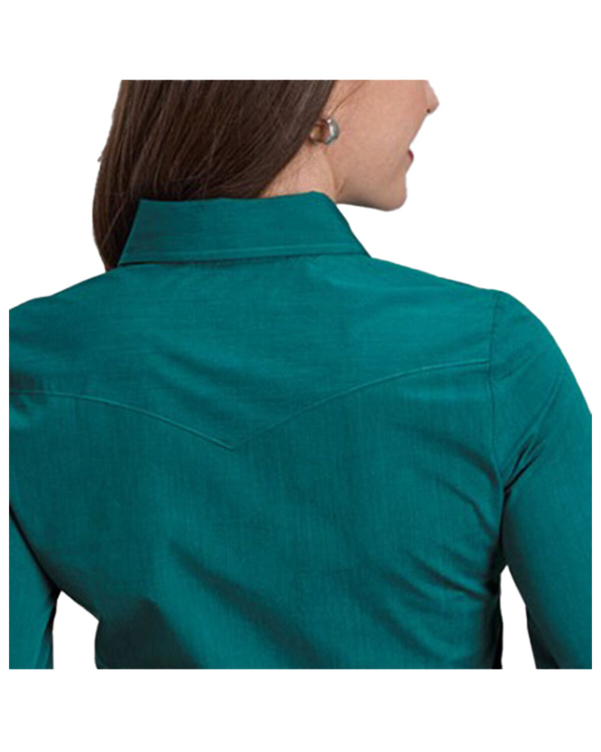 Image #2 - Roper Women's Solid Long Sleeve Snap Western Shirt, Teal, hi-res