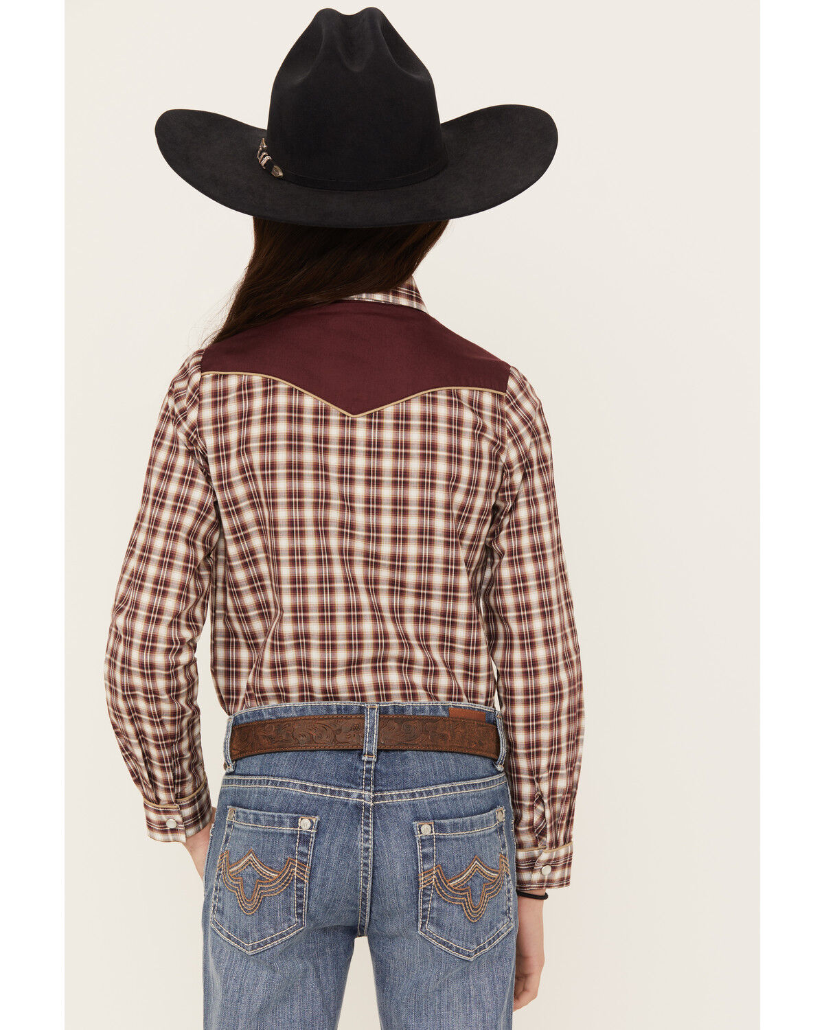Image #4 - Roper Girls' Plaid Print Long Sleeve Pearl Snap Western Shirt, White, hi-res