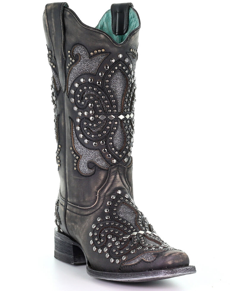 Corral Women's Black Inlay Western Boots - Square Toe, Black, hi-res