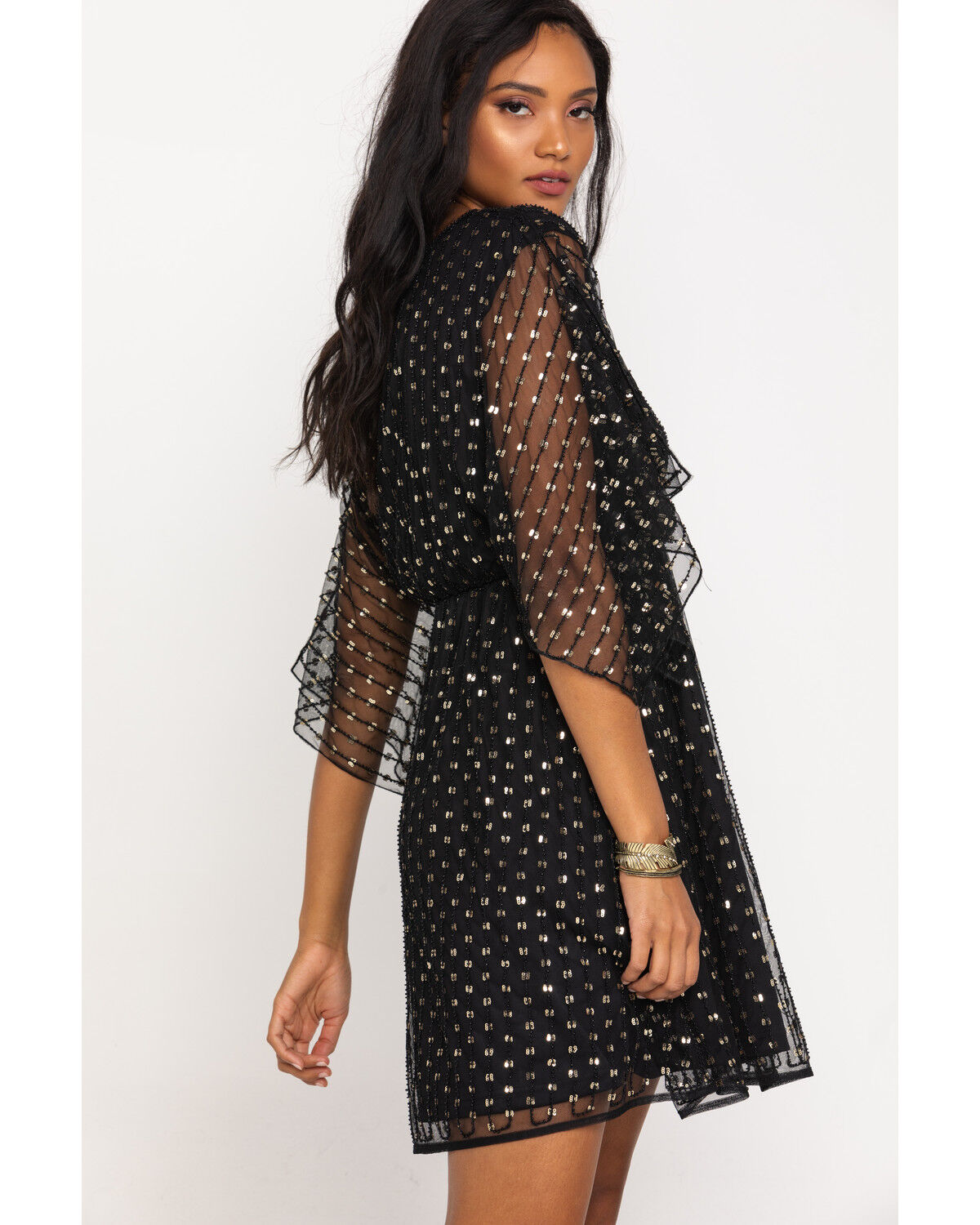 black and gold chiffon dress