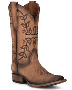 Corral Women's Flowered Embroidery Western Boots - Square Toe, Brown, hi-res