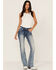 Grace in LA Women's Medium Wash Mid Rise Distressed Embroidered Bootcut Jeans, Blue, hi-res