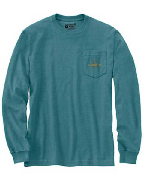 Carhartt Men's Spruce C Graphic Loose Fit Long Sleeve Work Pocket T-Shirt , Heather Blue, hi-res