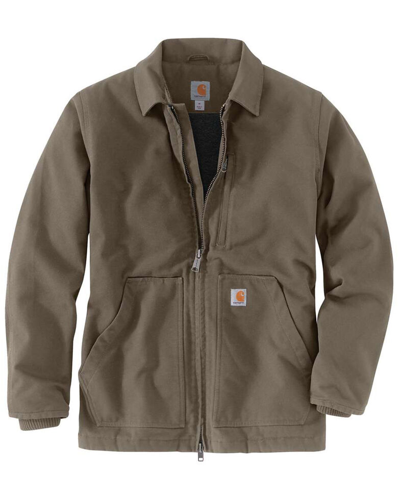 Carhartt Men's Brown M-Washed Duck Sherpa-Lined Work Coat - Tall , Medium Brown, hi-res
