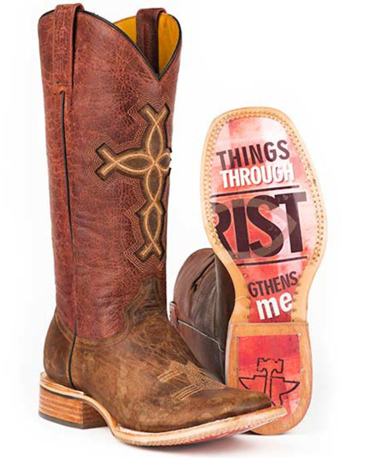 Tin Haul I Believe Cowgirl Boots - Square Toe, Brown, hi-res