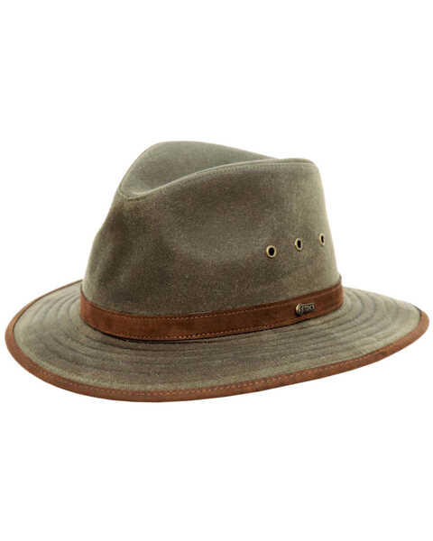 Outback Trading Co. Tan Madison River UPF50 Sun Protection Oilskin Hat, Sage, hi-res
