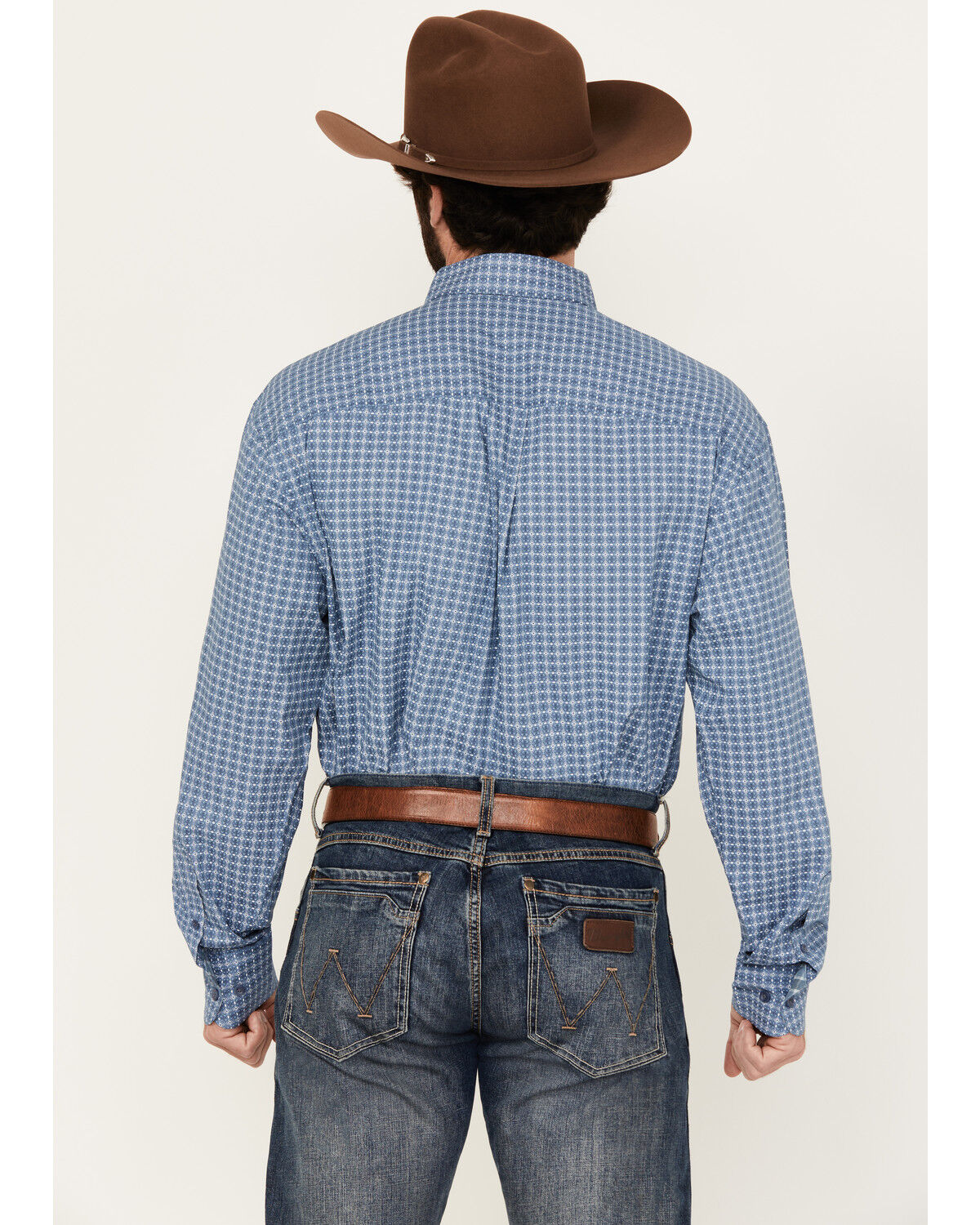 Image #4 - George Strait by Wrangler Men's Geo Print Long Sleeve Button-Down Stretch Western Shirt, Blue, hi-res