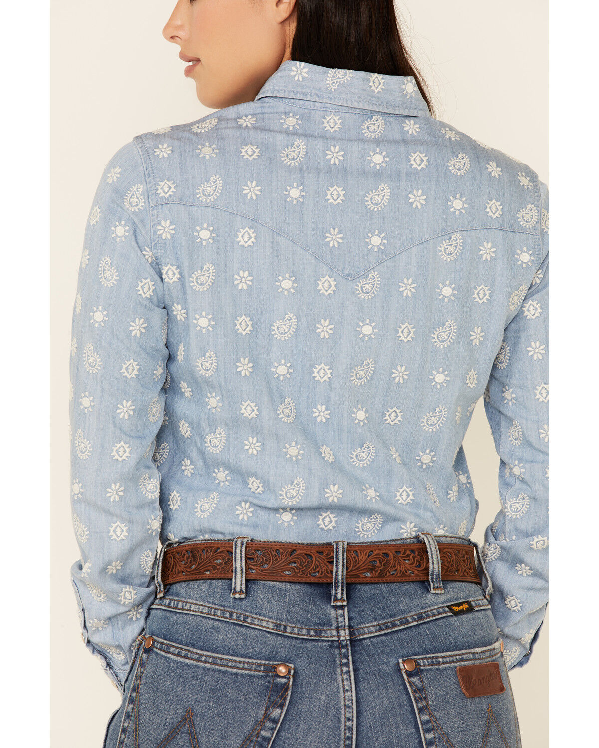 Image #4 - Stetson Women's Embroidered Schiffli Paisley Long Sleeve Snap Western Shirt, Blue, hi-res