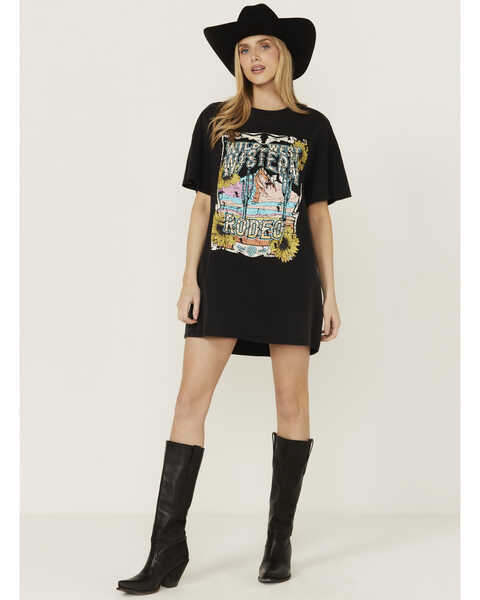 Rock & Roll Denim Women's Desert Short Sleeve Graphic Tee Dress, Black, hi-res