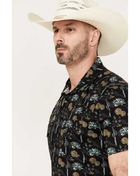 Image #2 - Rock & Roll Denim Men's Cactus Short Sleeve Western Snap Shirt, Black, hi-res