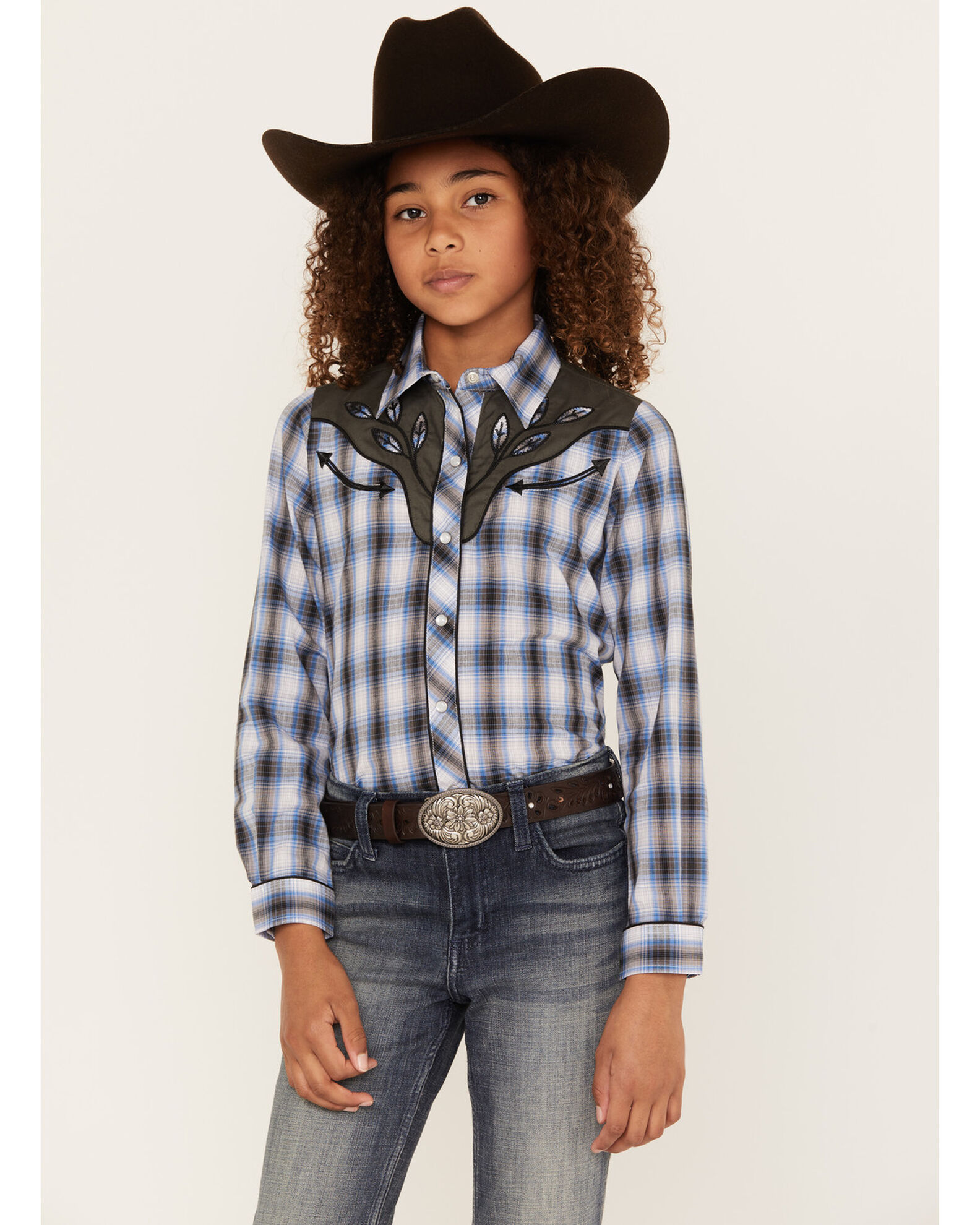 Roper Girls Plaid Print Embroidered Yoke Long Sleeve Pearl Snap Western Shirt Sheplers