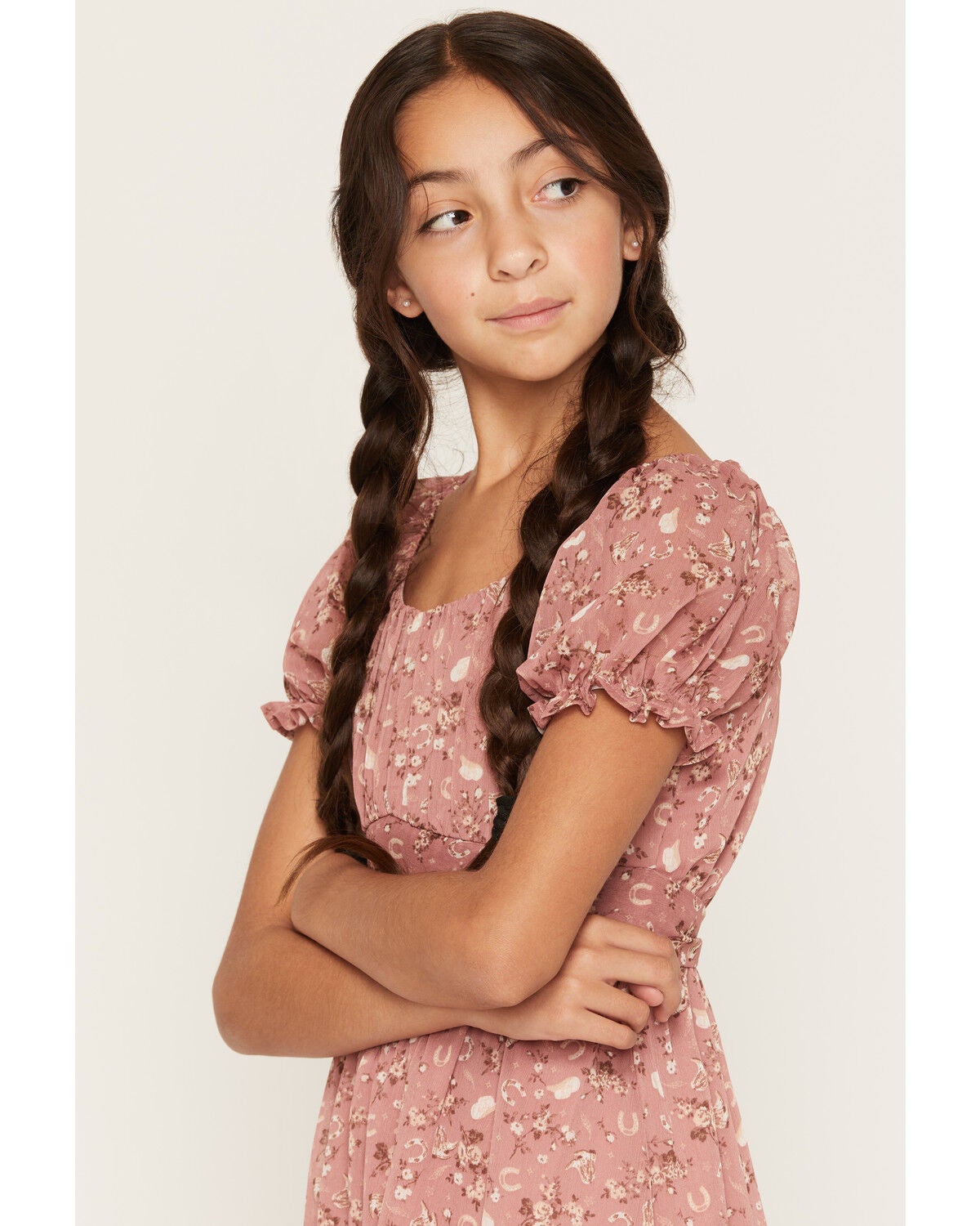 Image #2 - Ash & Violet Girls' Western Floral Print Dress, Pink, hi-res