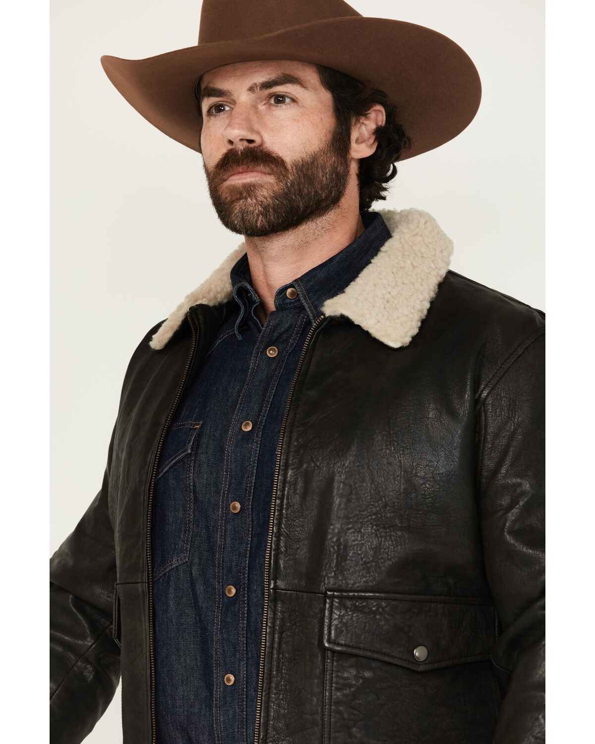 Image #2 - Scully Men's Sherpa Collar Leather Bomber Jacket, Black, hi-res