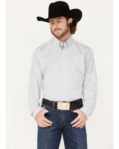 Cinch Men's Stretch Multi Stripe Long Sleeve Button Down Western Shirt , White, hi-res