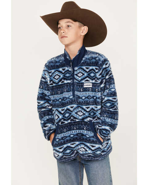 Hooey Boys' Southwestern Print Fleece Pullover Jacket, Navy, hi-res