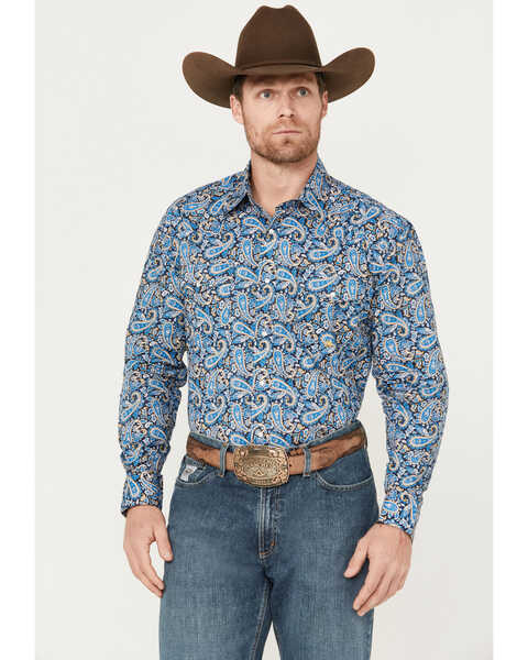 Image #1 - Roper Men's Amarillo Clear Skies Long Sleeve Pearl Snap Western Shirt, Blue, hi-res