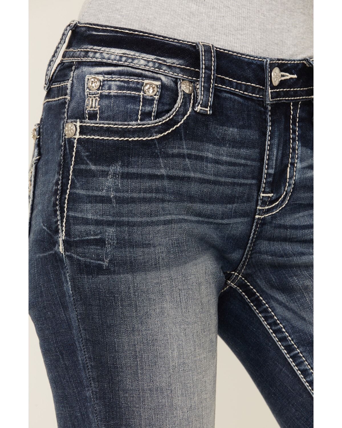Image #4 - Miss Me Women's Dark Wash Mid Rise Bootcut Stretch Denim Jeans, Dark Wash, hi-res