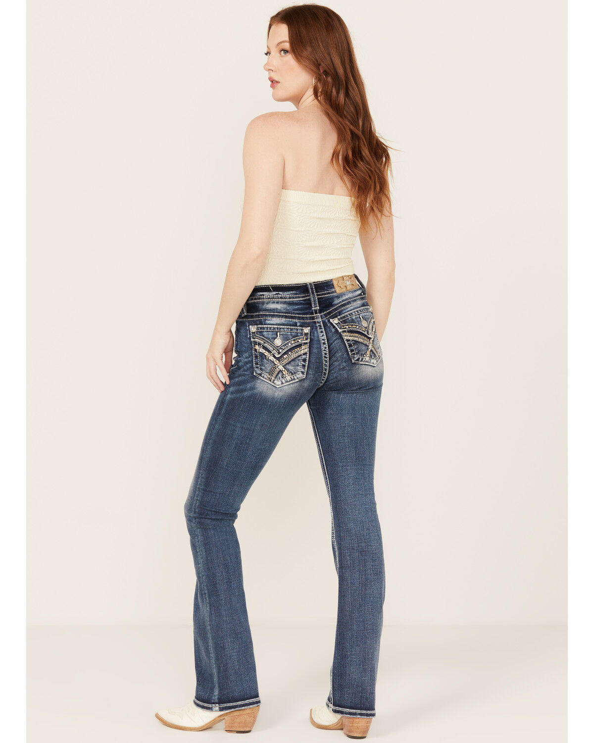 Image #1 - Miss Me Women's Dark Wash Braided Pocket Bootcut Stretch Denim Jeans, Dark Wash, hi-res