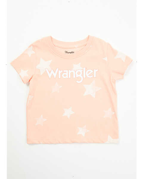 Image #1 - Wrangler Toddler Girls' Star Print Short Sleeve Graphic Tee , Peach, hi-res