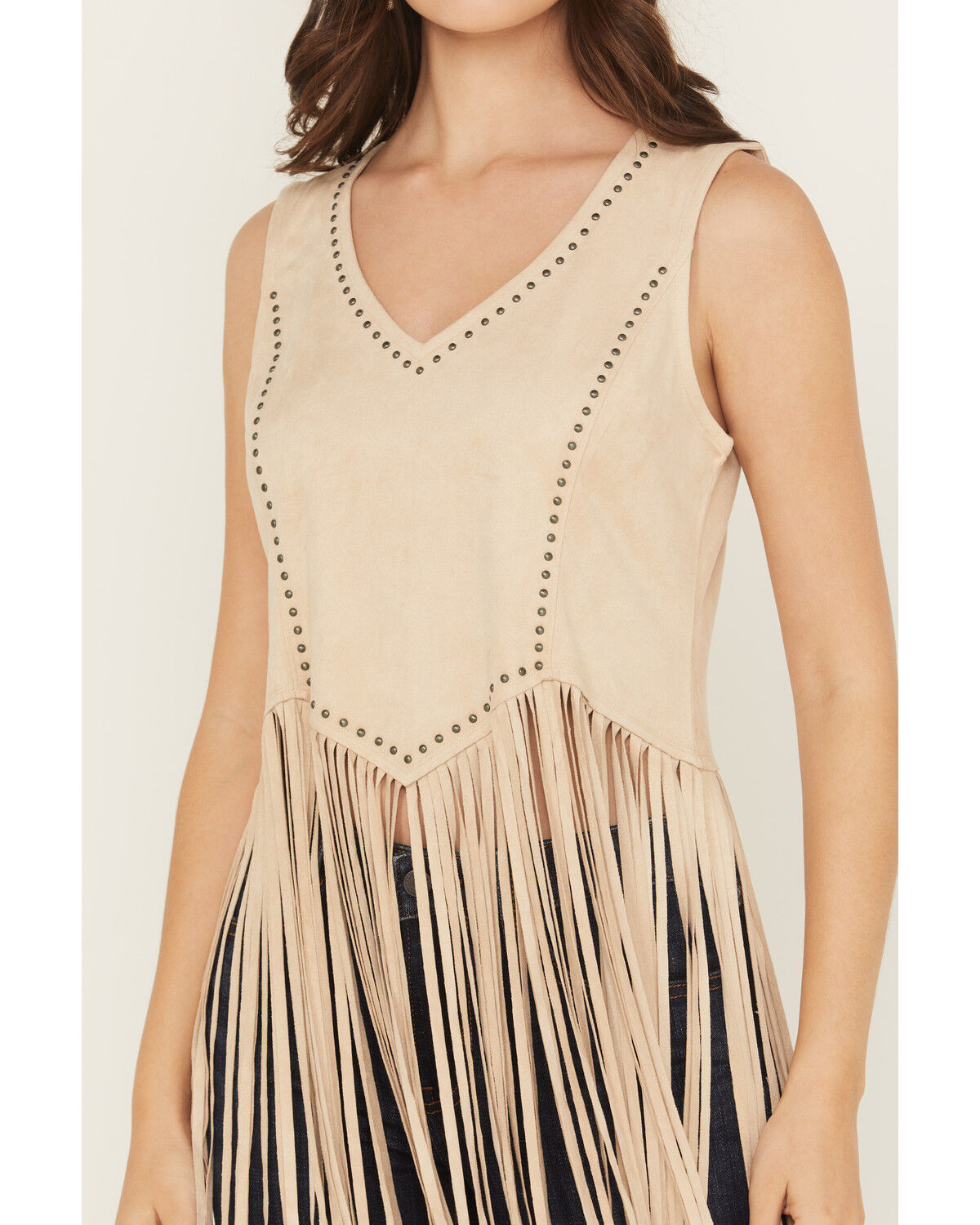 Image #3 - Idyllwind Women's Monticello Fringe Faux Suede Studded Tank, Stone, hi-res