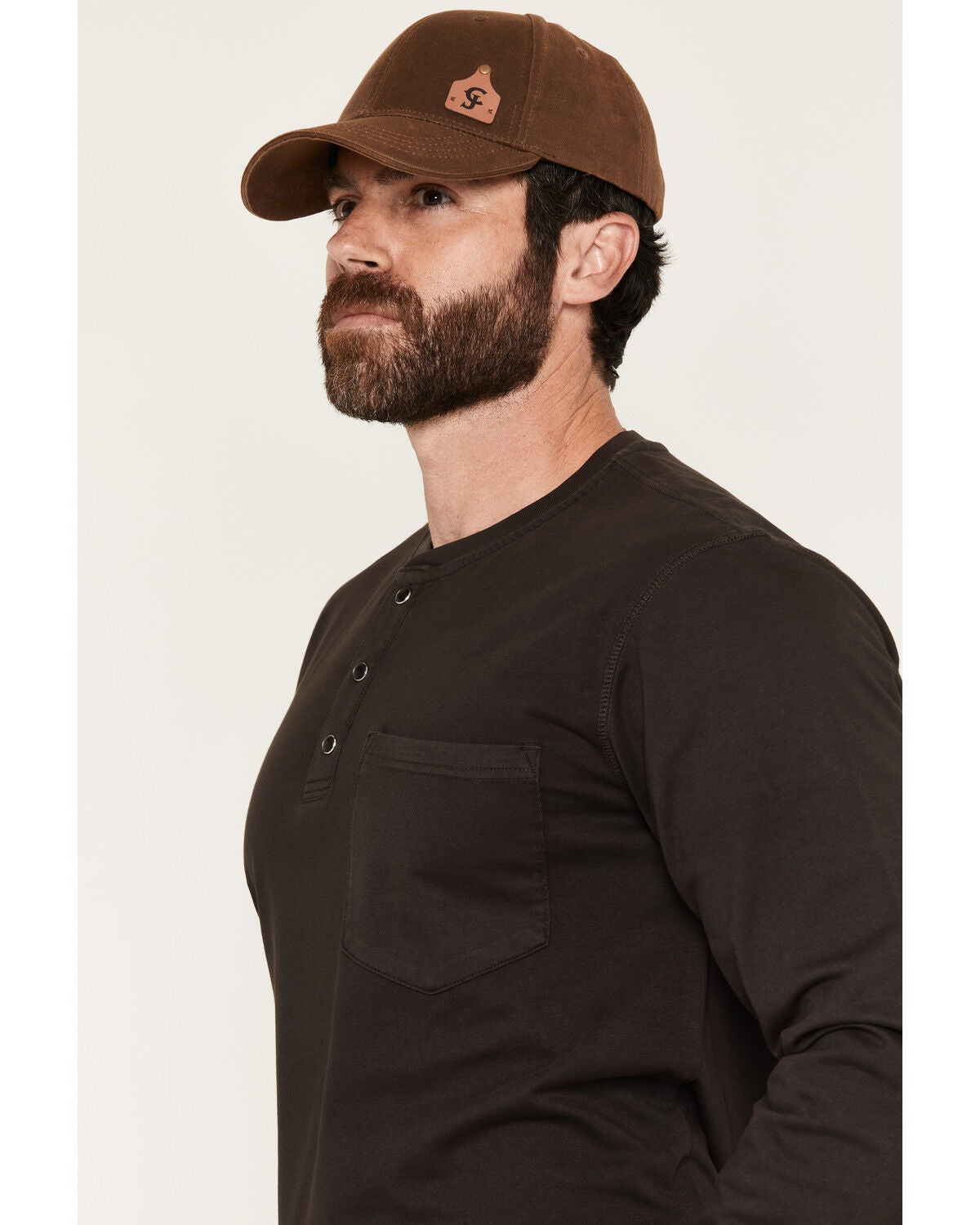 Image #2 - Cody James Men's FR Roughneck Solid Long Sleeve Snap Henley Work Shirt, Dark Brown, hi-res