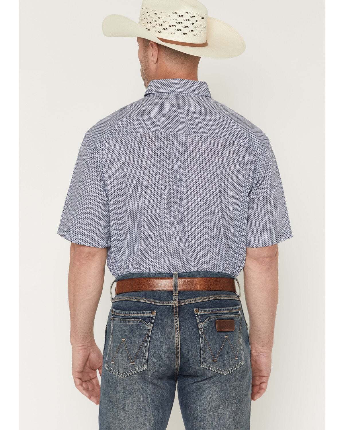 Image #4 - Wrangler Men's Classics Geo Print Short Sleeve Button-Down Western Shirt, Blue, hi-res