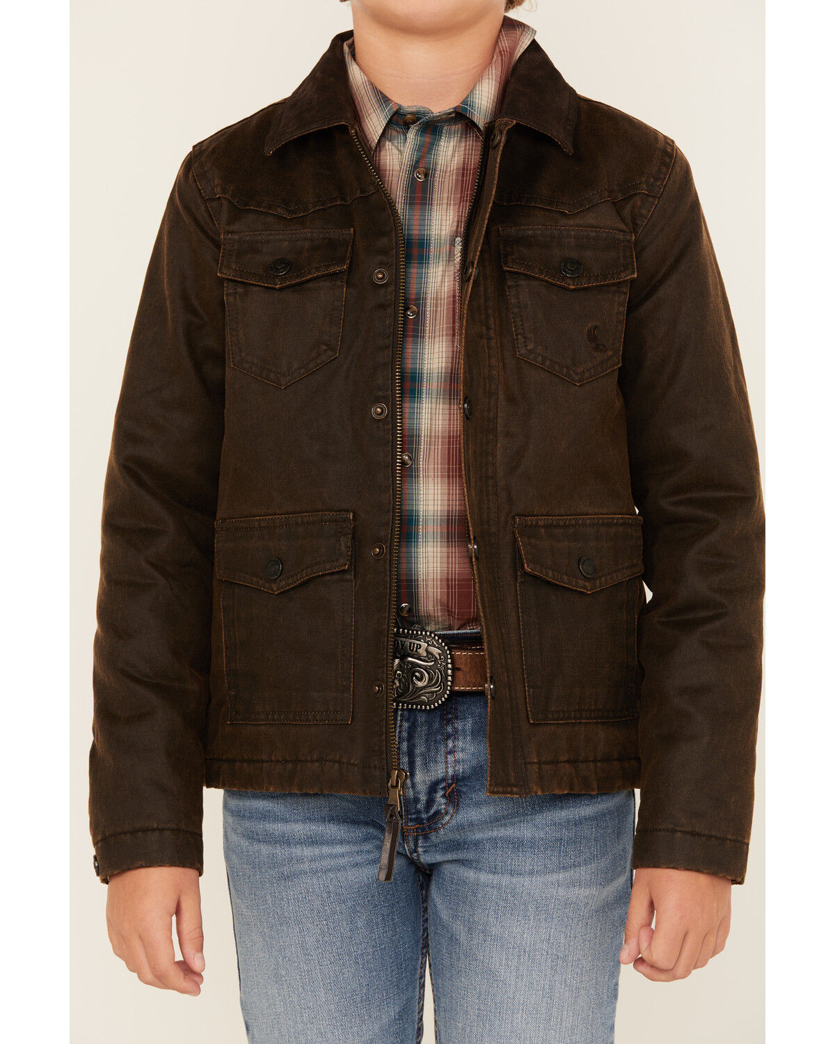 Image #3 - Cody James Boys' Road Dust Oil Skin Jacket, Brown, hi-res