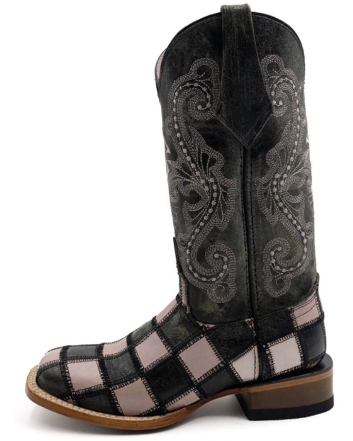 Image #3 - Ferrini Women's Patchwork Western Boots - Broad Square Toe, Pink/black, hi-res
