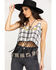 Image #1 - Shyanne Women's Plaid Embroidered Floral Fringe Crop Top, , hi-res