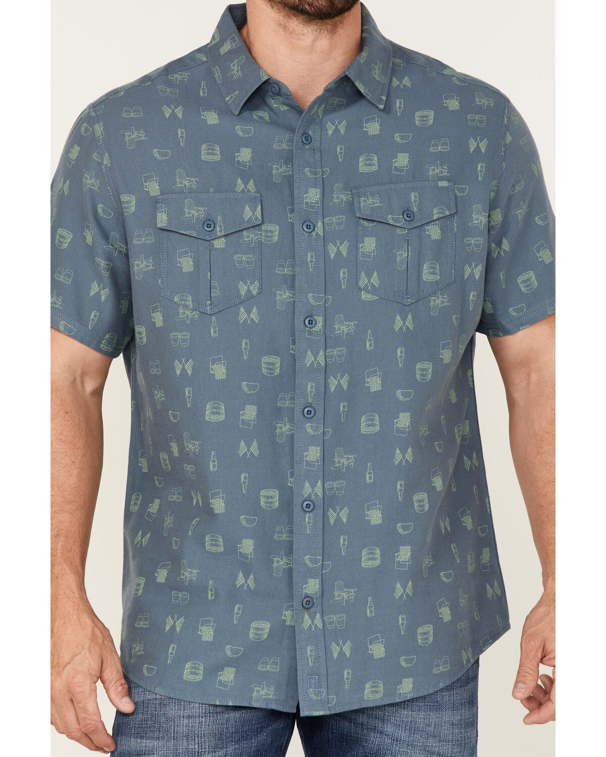 Image #3 - Brothers and Sons Men's Conversational Print Short Sleeve Button-Down Western Shirt, Indigo, hi-res