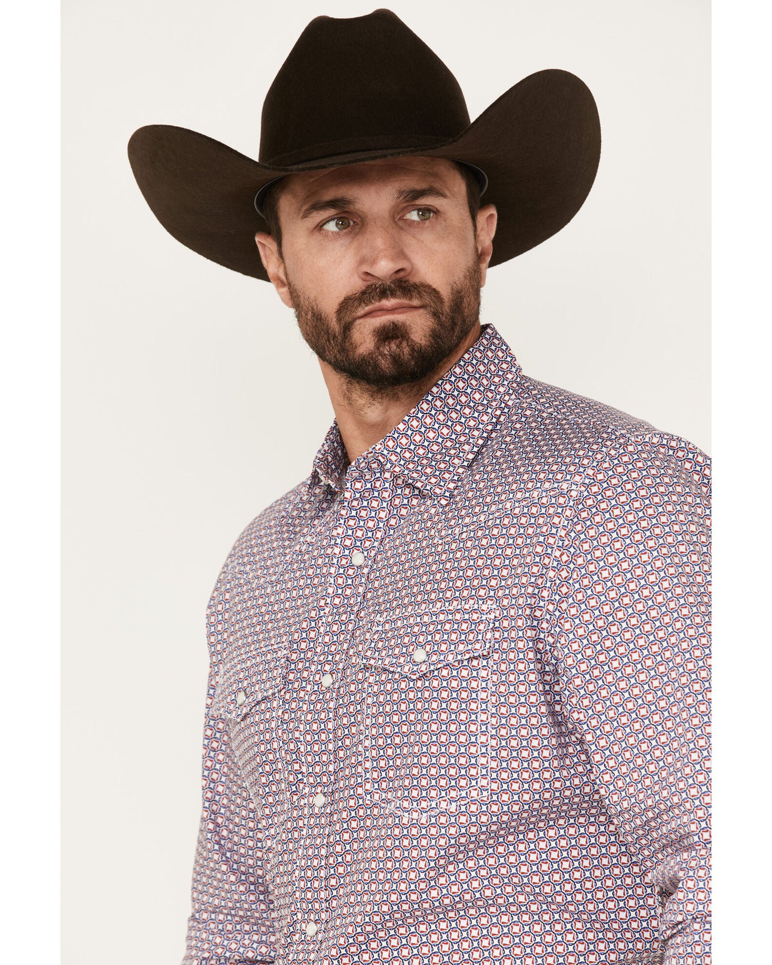 Cody James Men's Field Day Chambray Geo Print Short Sleeve Snap Western Shirt - CMSP22W7-BLU